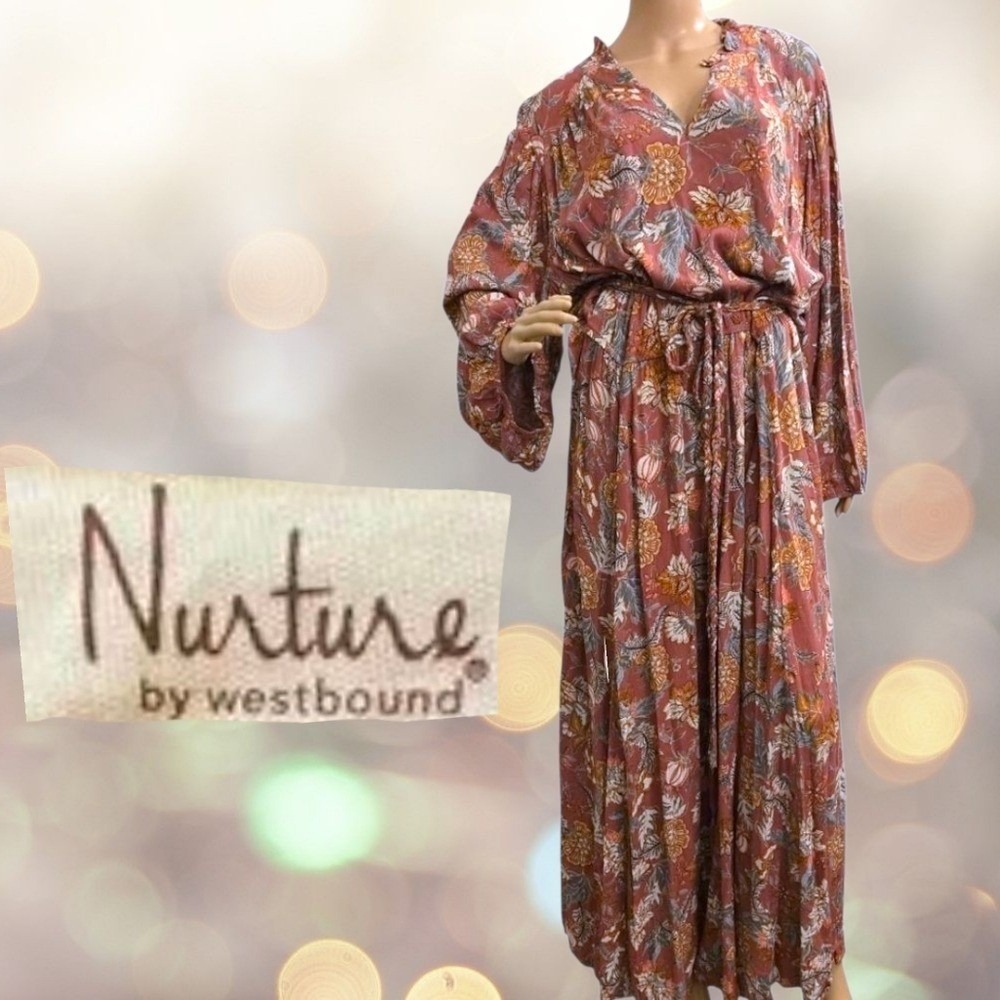 Nurture by Westbound Floral Boho Peasant Style Maxi Dress Dusty Rose 3X REPAIRED